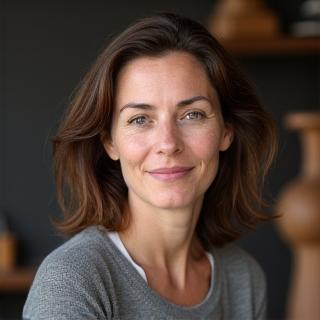 Professionelles Porträt von Anna Müller, einer erfahrenen Holzbildhauerin bei Holzriff
